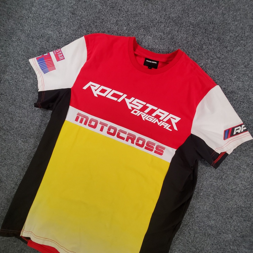 Rockstar Original T-Shirt Mens L Darby Red Yellow Motocross Graphic RSM 7257